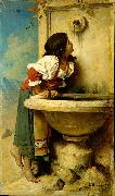 Leon Joseph Florentin Bonnat Roman Girl at a Fountain oil on canvas